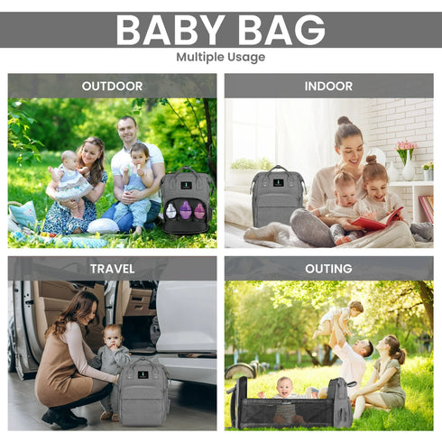 ITACIA Grey Baby Backpack – Chic, Waterproof & Convertible